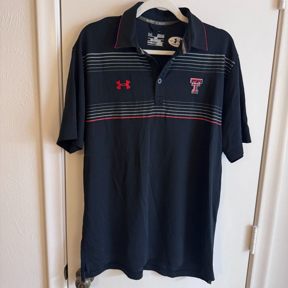 Mens Texas Tech University Under Armour Black/Red/White Performance Polo Sz Med - Picture 3 of 4
